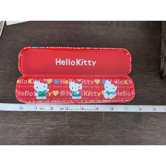 Vtg Sanrio Hello Kitty Pencil Case Tin Box Red Pen Case Metal 1994 JAPAN Rare - Picture 6 of 9